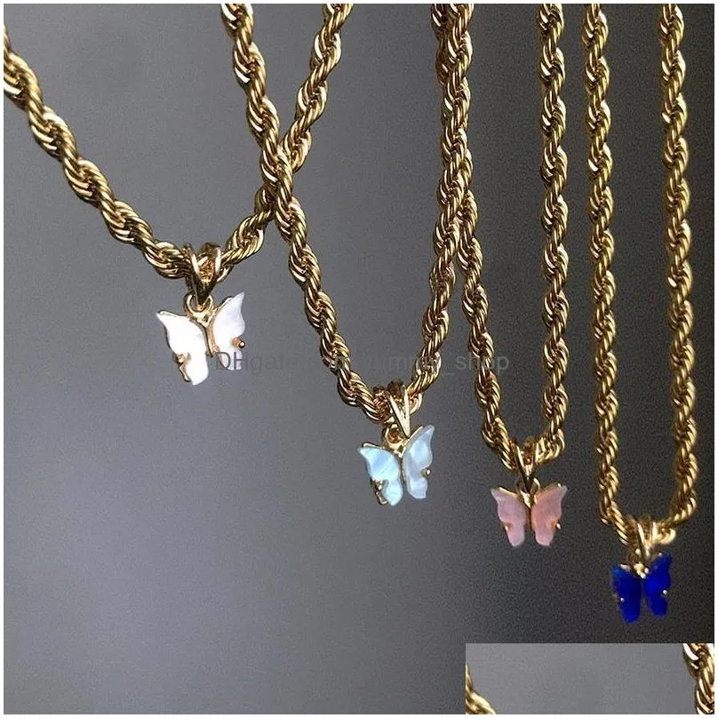  faceted cable chain butterfly choker necklace twisted rope chain butterfly necklaces for women summer jewelry