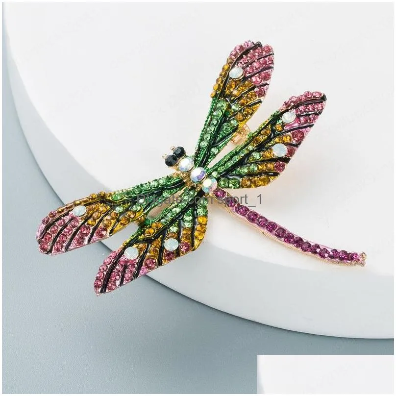 exquisite multi color crystal dragonfly brooch elegant rhinestone beaded animals wings brooch pin woman party jewelry