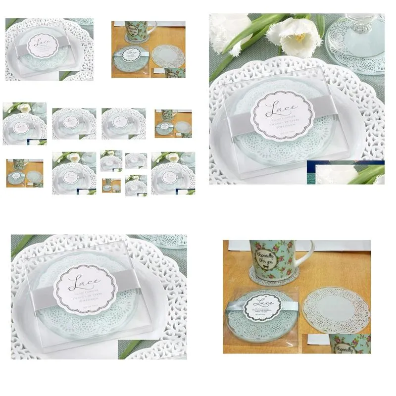  arrival glass coasters in lace design wedding gifts glass cup 2pcs in one package wedding souvenir party favor