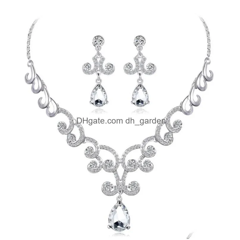 necklace earrings set fine trendy crystal and bride wedding lady party jewelry.