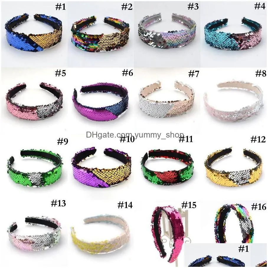 mermaid sequin headband 20 colors double sided reversible sequins hair hoop hair bands fashion hair accessories
