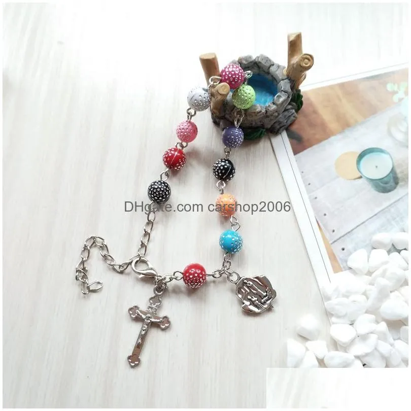 multicolor plastic rosary bracelet women cross religious jewelry