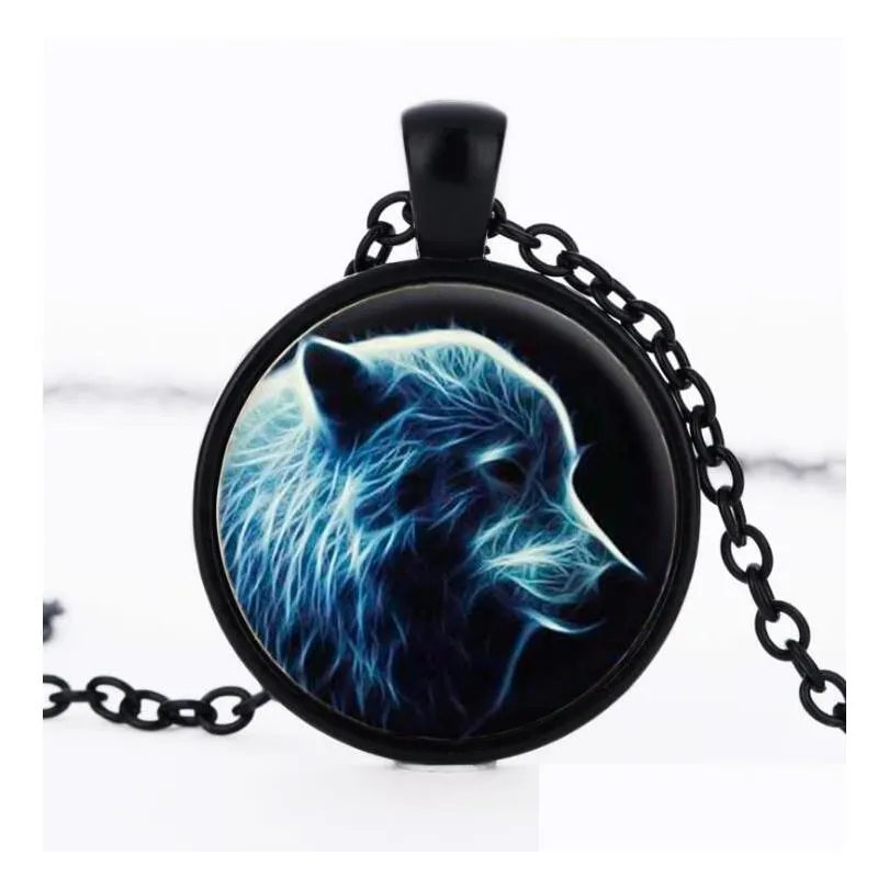  wolf totem time gem pendant necklace necklace sweater chain wfn530 with chain mix order 20 pieces a lot