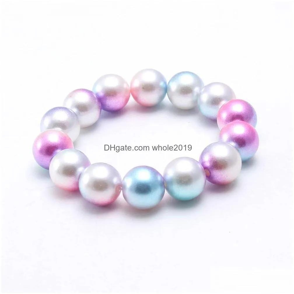 newest design fashion ranbow color beads kid bracelet beautiful imitation pearl kid bracelet children girl bracelet jewelry