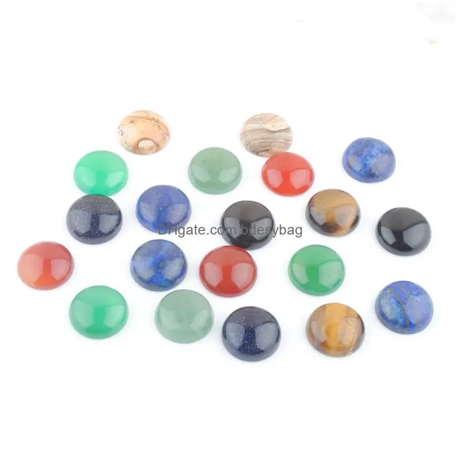natural gemstones 18mm round cabochon cab flat back beads tigers eye lapis no hole for diy handcrafted jewelry making bu343