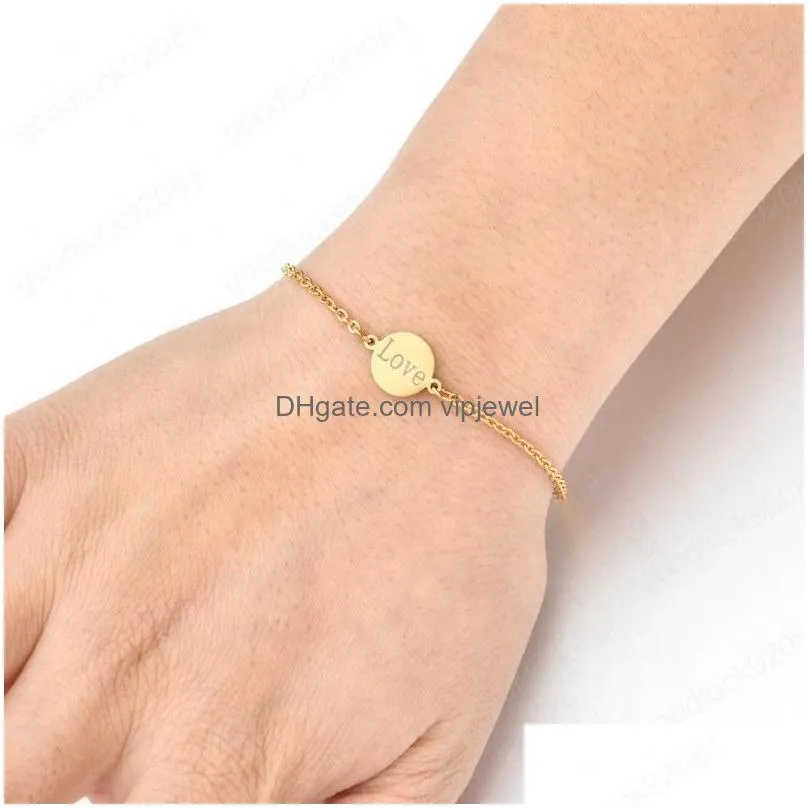 fashion letter love stainless steel bracelet gold coin charm women bracelets chains fashion jewelry gift