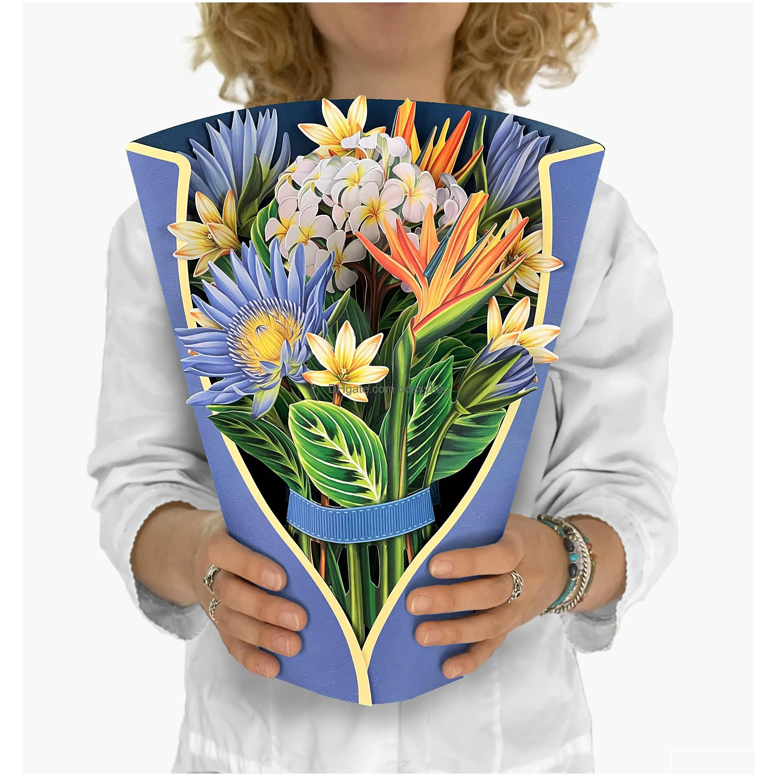 greeting cards  cut paper  up 12 inch life sized flower bouquet 3d popup with note card and envelope drop delivery amrzz