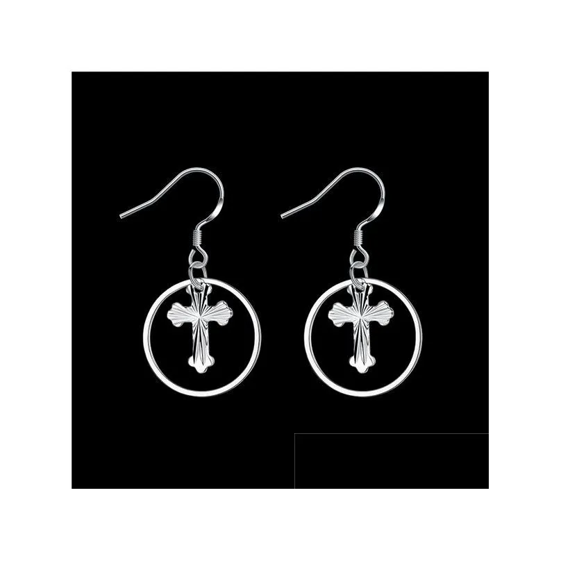 womens sterling silver plated car flower cross earrings dangle chandelier gsse927 fashion 925 silver plate earring gift