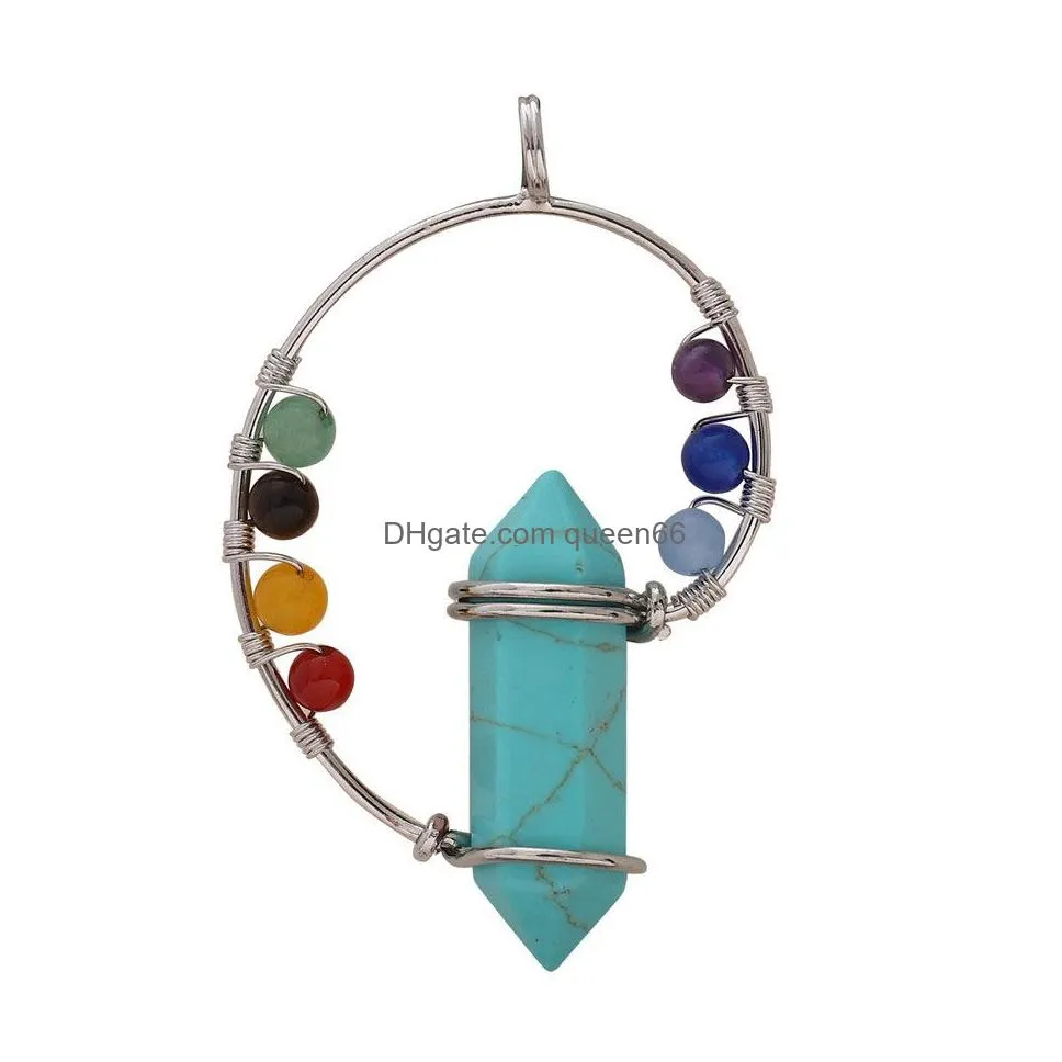  natural stone pendant hexagon column conch yoga spirit pendant colorful stone single pendant