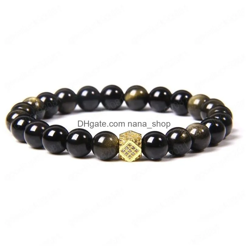 uni natural gold obsidian stone beads bangles bracelets jewelry for men women gifts