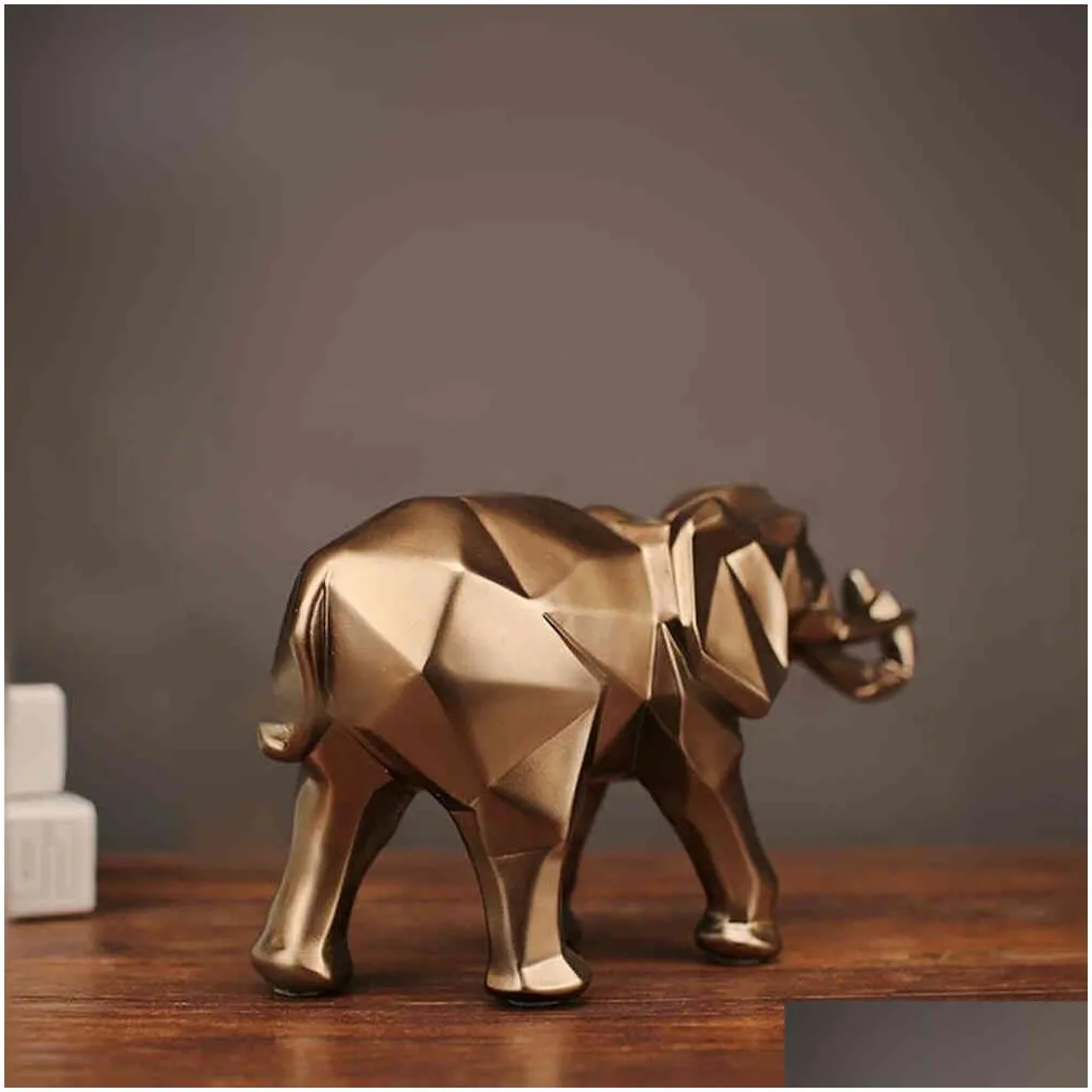 modern abstract golden elephant statue resin ornament home decoration accessories gifts for elephant sculpture animal craft 210329