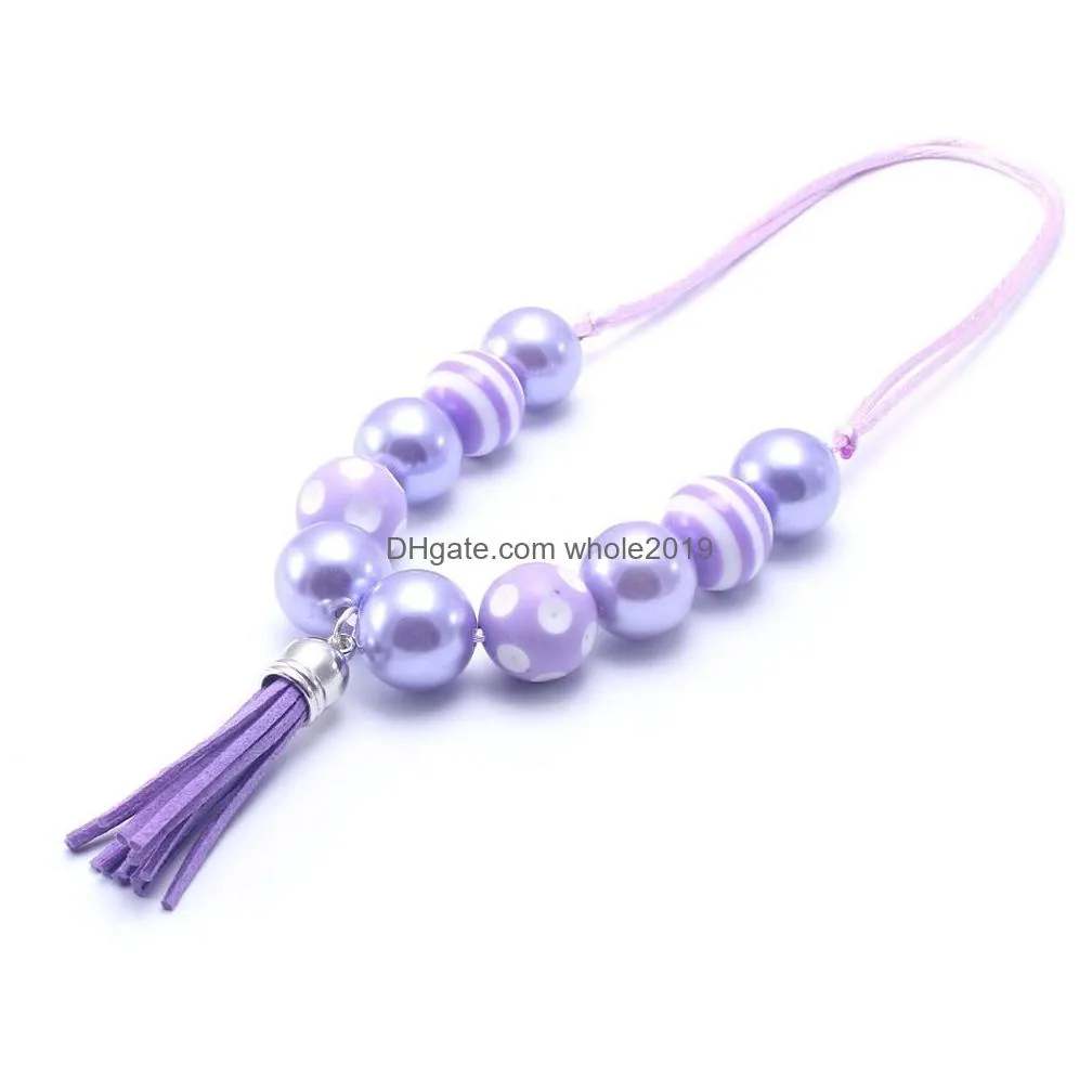 purple color design baby kid chunky necklace adjusted tassel toddlers girls bubblegum bead chunky necklace jewelry gift for children