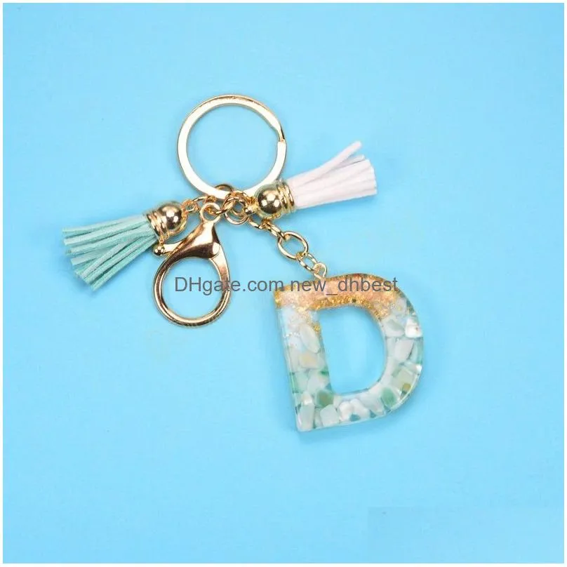 26 english alphabet keychain tassel fashion pendant accessories stone resin key ring simple for men and women