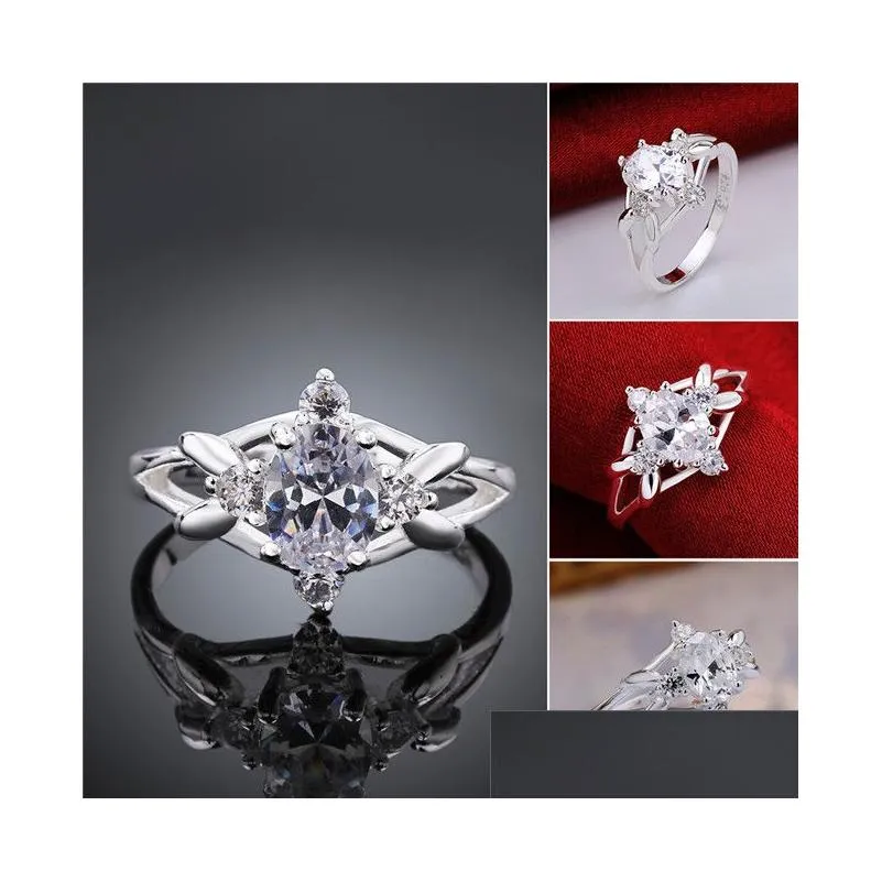 womens sterling silver plated white zircon ring three stone gssr641b fashion 925 silver plate rings