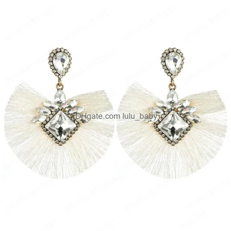 fan geometry glass diamond rhinestone tassel earrings womens generous dangle earrings bohemian national style
