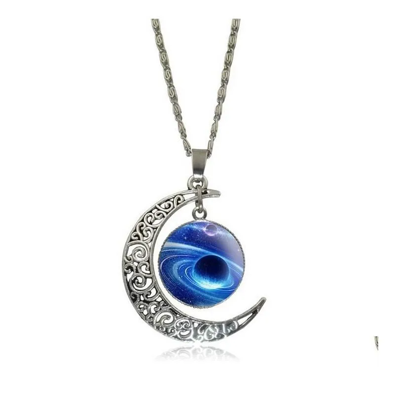 mens and womens pendant necklace star sky universe moon time gem necklace gsfn142 with chain mix order 20 pieces a lot