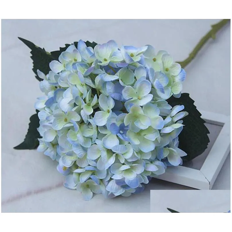 300pcs 55cm artificial hydrangea flower head fake silk single real touch hydrangeas 15 colors for wedding centerpieces home decorative