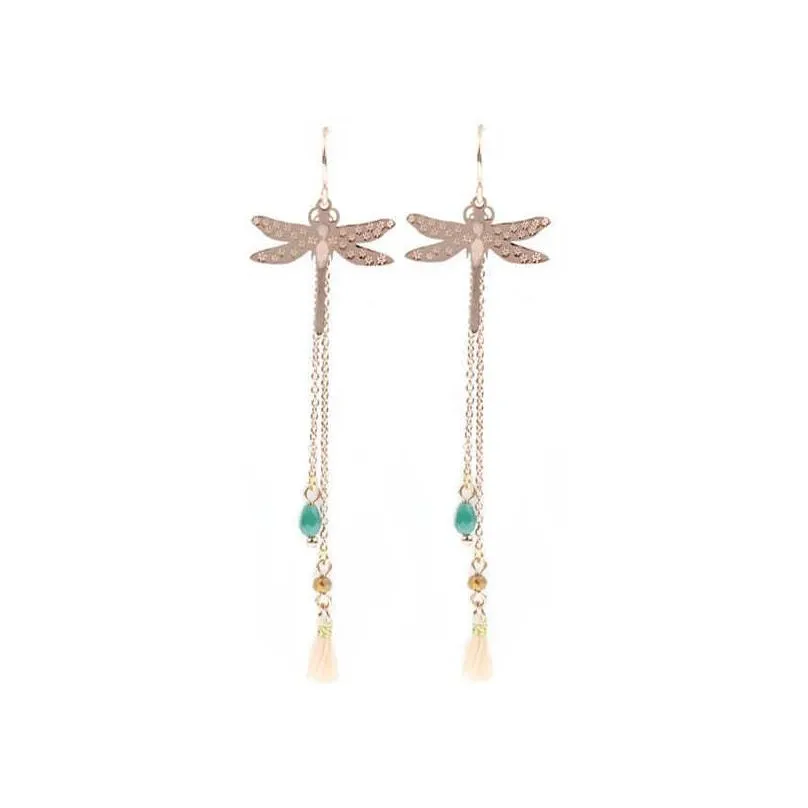 womens tassel long dragonfly dangle chandelier earrings gsfe015 fashion gift national style women diy jewelry earring