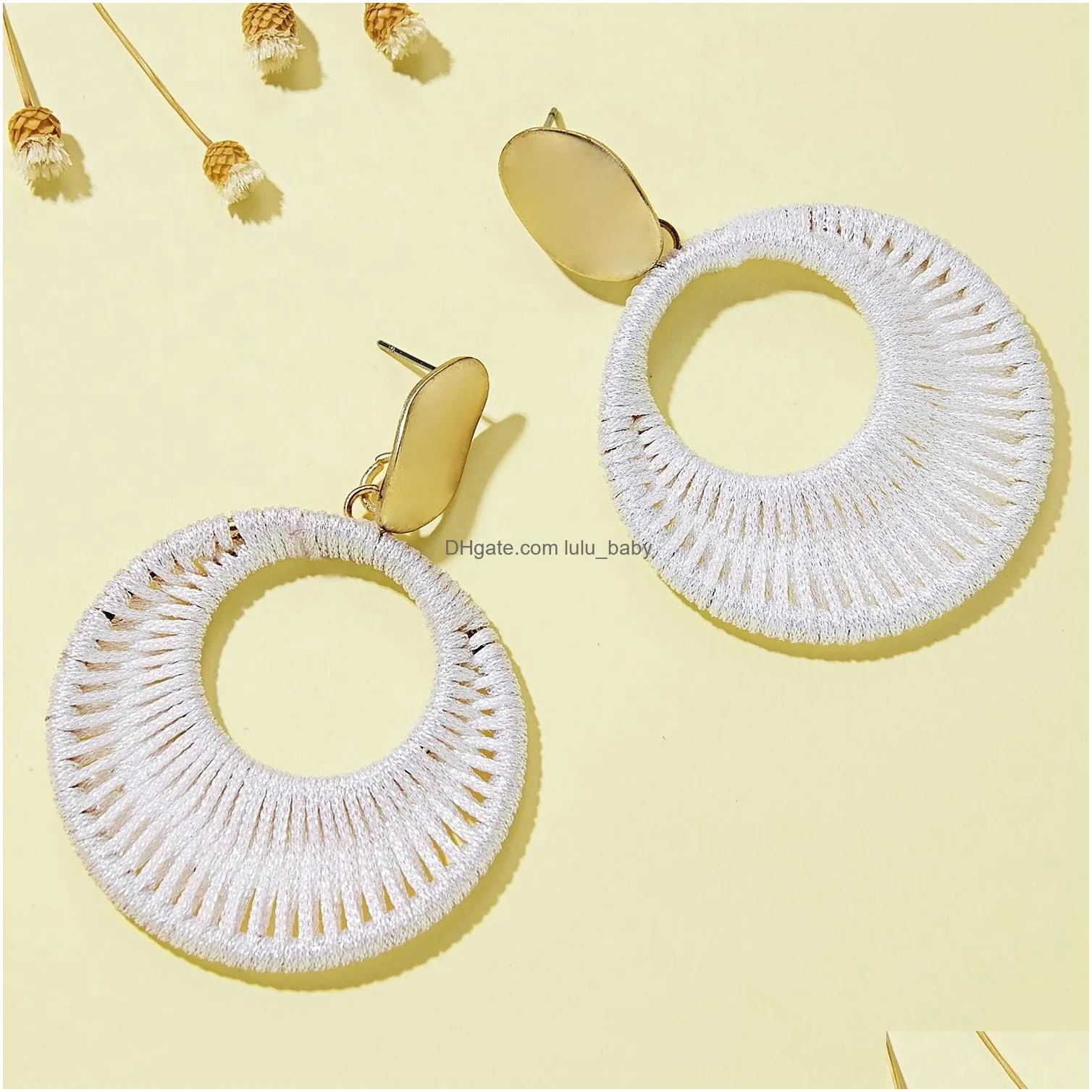 vintage elegant big round earrings boho hand woven geometry circle earrings for women ethnic statement earrings jewelry brincos
