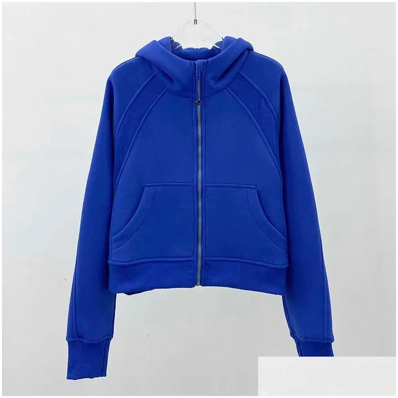 women brushed full zip hoodie jacket sportswear lu98 yoga outfits hooded workout track running coat with pockets outdoor fleeces thumb