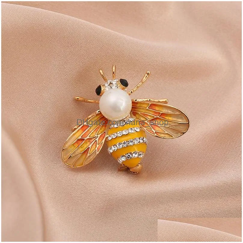new insect brooch pin clip cute rhinestone bee brooch women party accessory pearl pin brooch jewelry gift women girl corsage