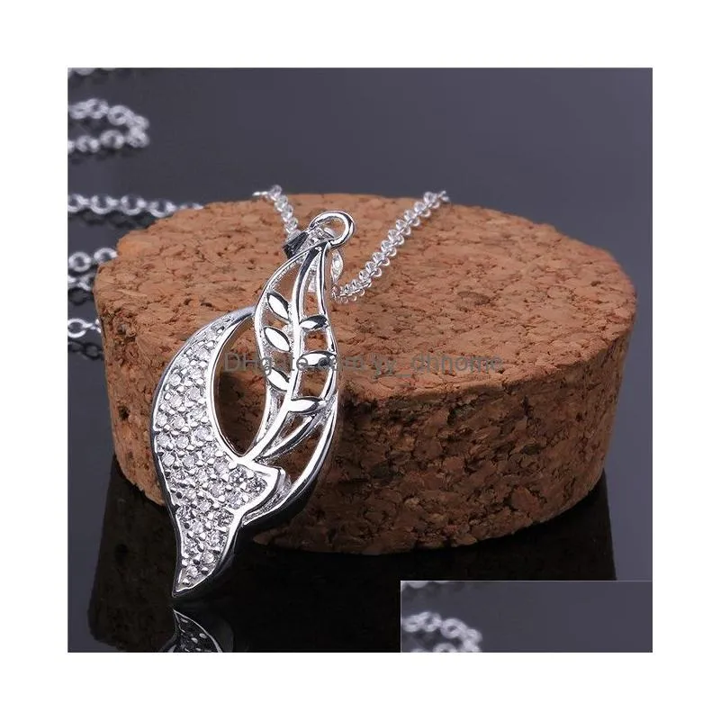 wedding leaves womens sterling silver plate necklace fashion 925 silver pendant necklace with chains gn575