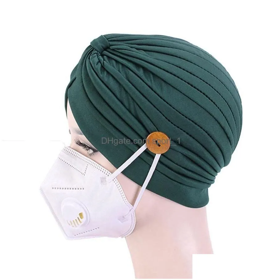 warm stretchy knitted beanie cap button hat men women autumn winter button protective ear hat