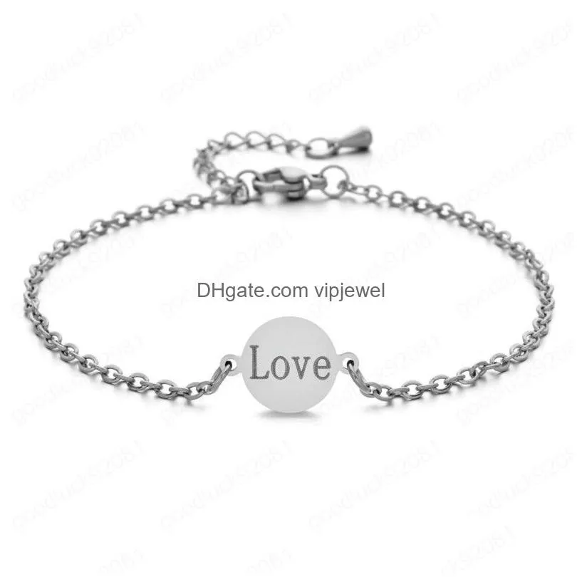 fashion letter love stainless steel bracelet gold coin charm women bracelets chains fashion jewelry gift