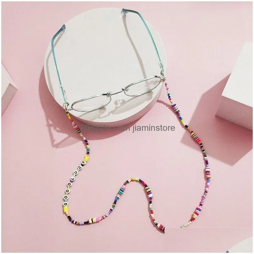 bohemian color letter glasses chain bead soft clay lanyard necklace straps women jewelry make wish gift