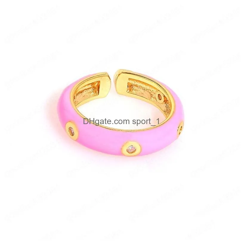 8 colors simple style ring for women candy color real gold plated copper rhinestone adjustable open ring jewelry