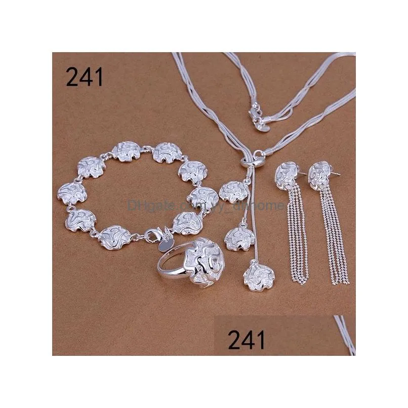  same price womens sterling silver plated jewelry set fashion 925 silver necklace bracelet earring ring set gts40a
