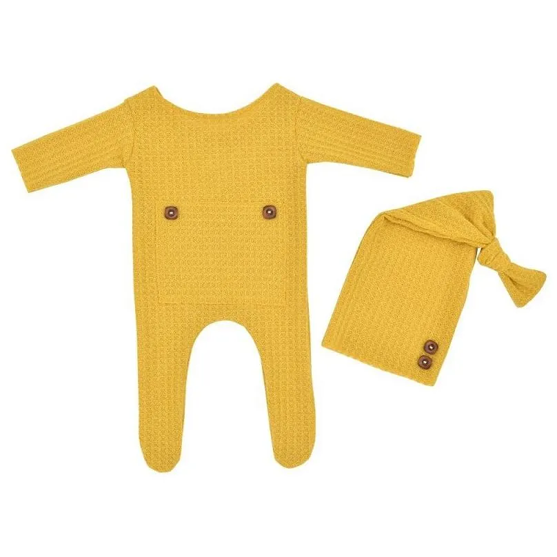  born romper set footed born knitted romper add sleepy hat 2pcs/set cute baby p ography prop m2997