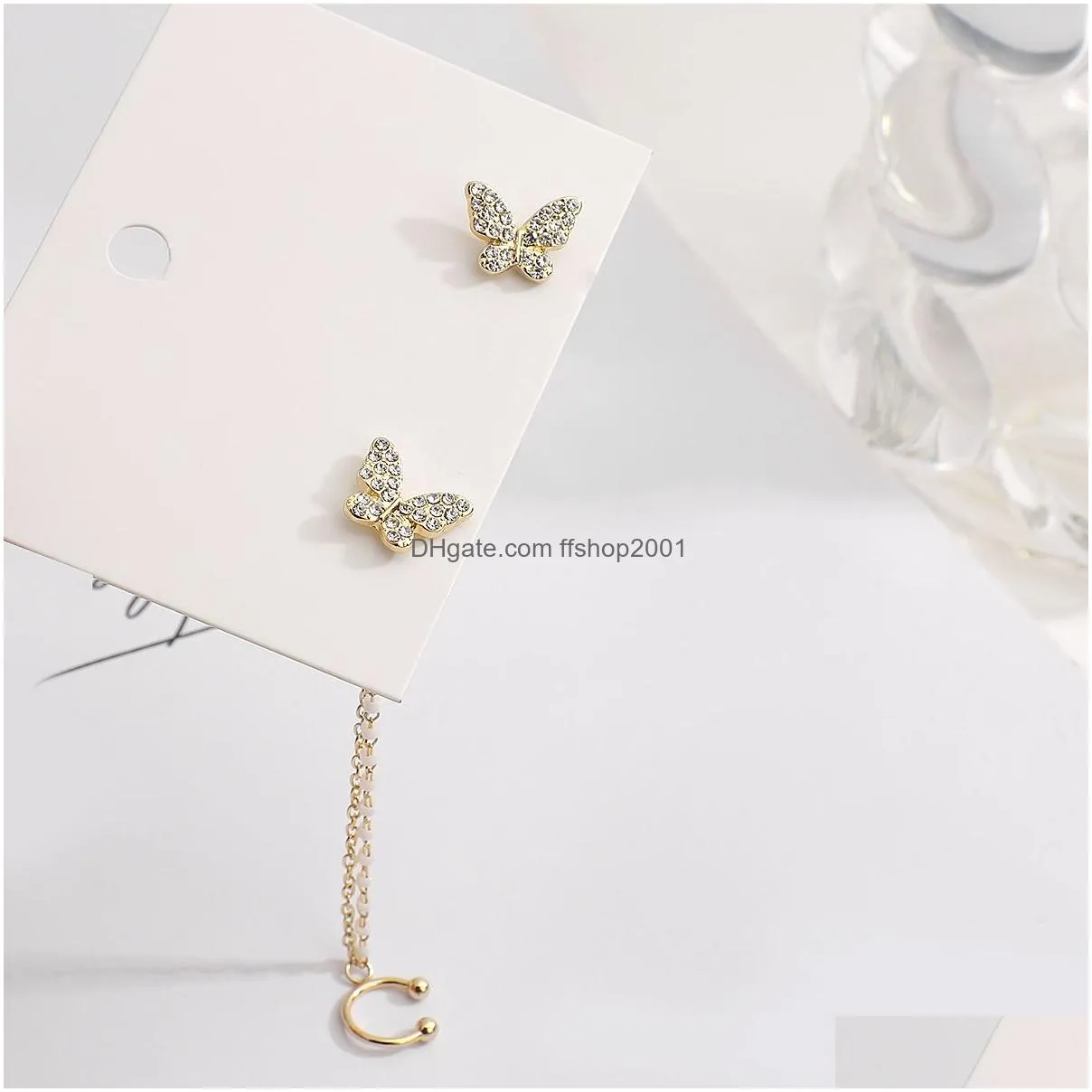  fashion asymmetry crystal butterfly ear clips for women girls vintage cute no piercing fake cartilage ear jewelry