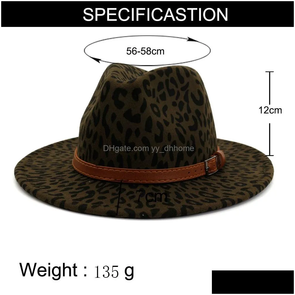european us autumn winter leopard print jazz fedora hats with belt buckle decor men women panama trilby wool felt hat