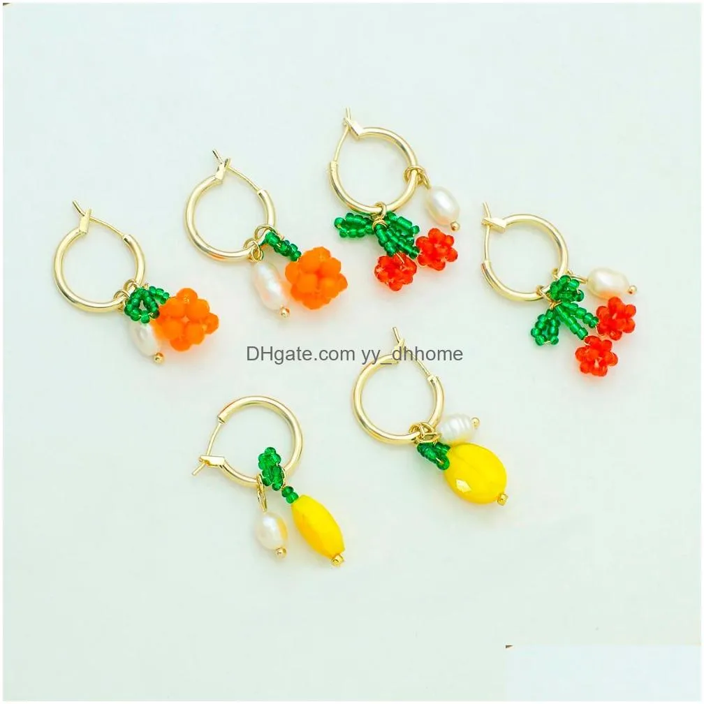 2020 fashion handmade beaded cherry orange lemon fruit drop earrings for women girls female fashion statement jewelry