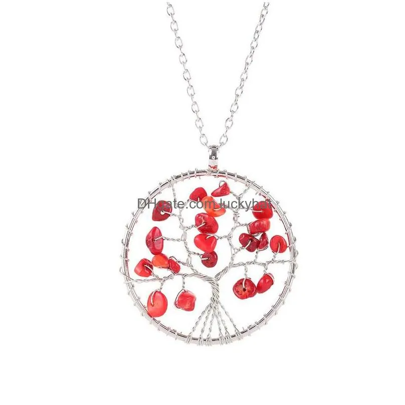 new arrival natural crystal tree of life pendant necklaces men women chain jewelry gift shipping