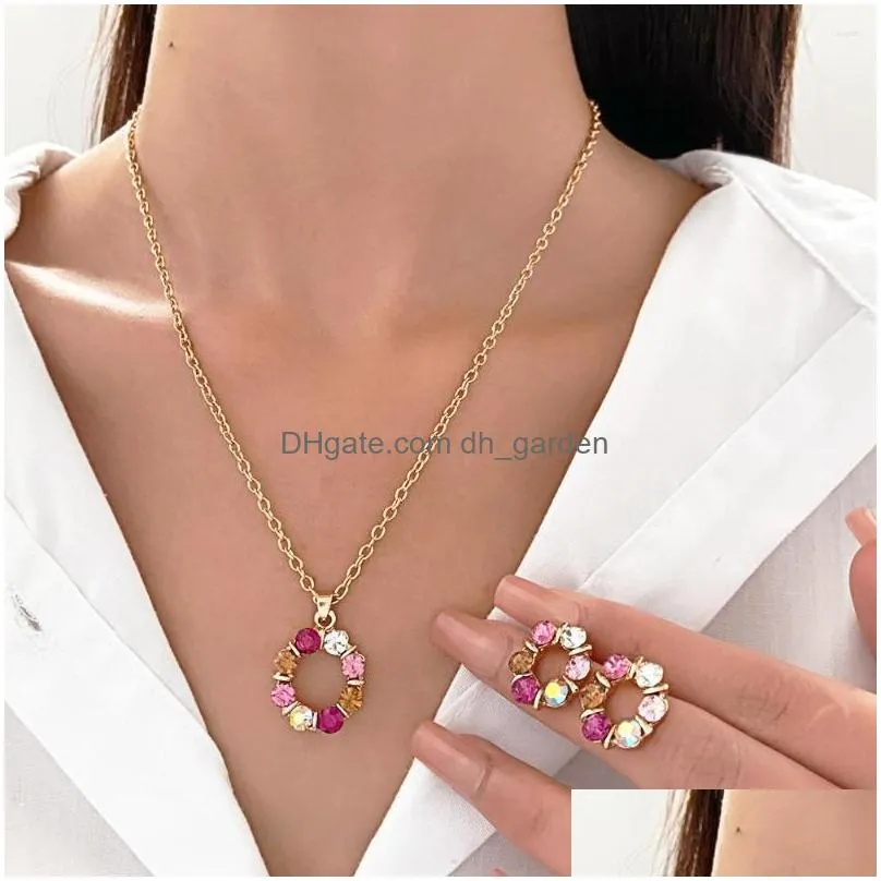 necklace earrings set colorful zircon jewelrys sets korean fashion hollow round pendant for women jewellery bisuteria