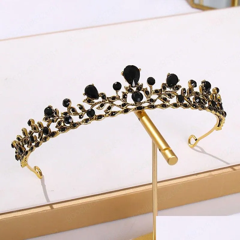 bridal crown headwear wedding birthday tiaras headdress black rhinestones retro luxury hair accessories