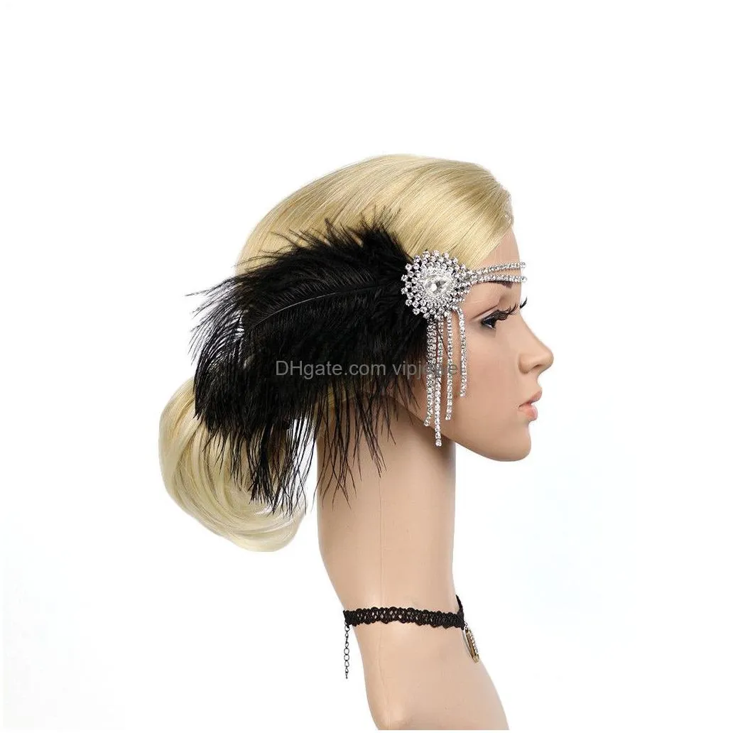 headbands vintage womens elegant feather rhinestones headdress hat fashion flower fashion party hat hair headband accessory