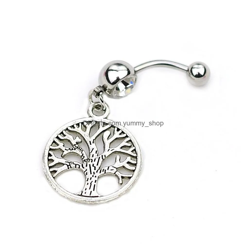 sexy crystal cross tree of life belly bars belly button rings belly piercing dreamcatcher tassel body jewelry navel piercing rings