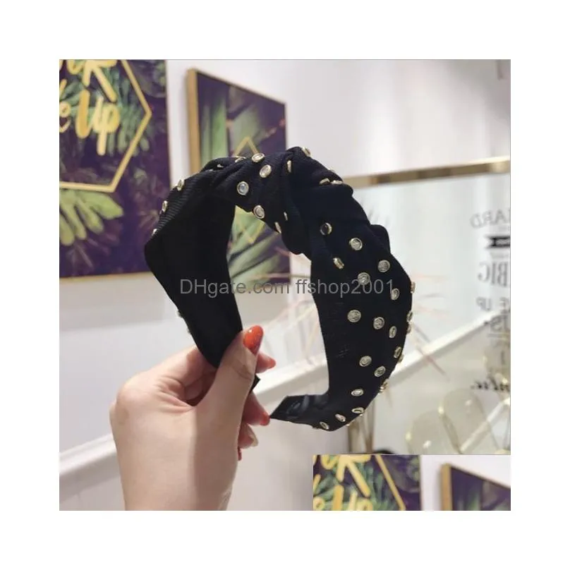 highend hair accessories women drilling solid color middle knot widebrimmed headband headband girl wild hair band headwear