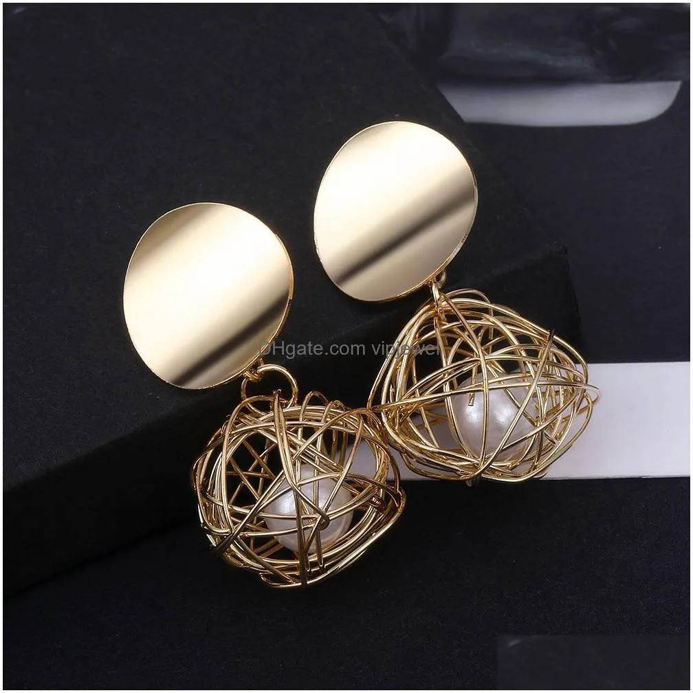 fashion statement simple woven ball geometric earrings for women dangle earrings pearl earrings modern jewelry