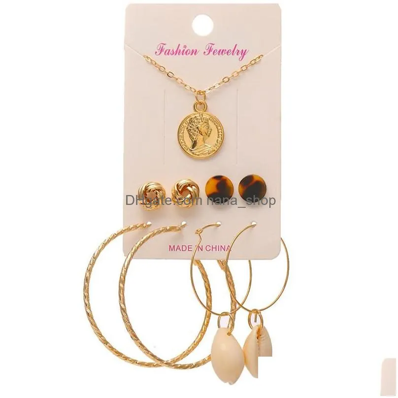 fashion acrylic drop dangle earrings set for women girls bohemian pearl hoop earrings moon pendant necklace statement jewelry