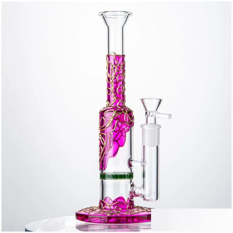 beautiful purple bong glass bongs percolator dab rigs mini oil rig straight tube glass water pipes 14mm female joint with bowl