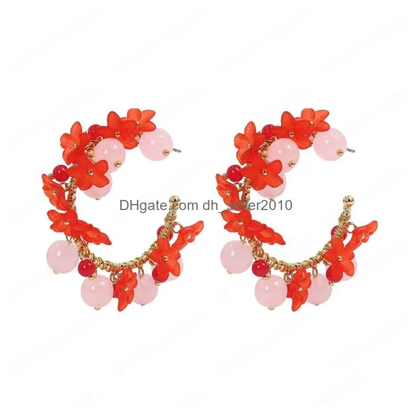 bohemian handmade beaded cshaped earrings for women high quality acrylic geometric hoop earrings fashion jewelry party