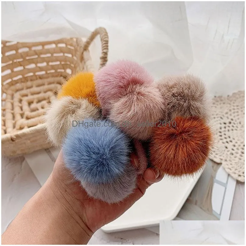 cute girls pompom hair ties double pom pom elastic hair band rubber band hair accessories gum rope scrunchies ponytail holder