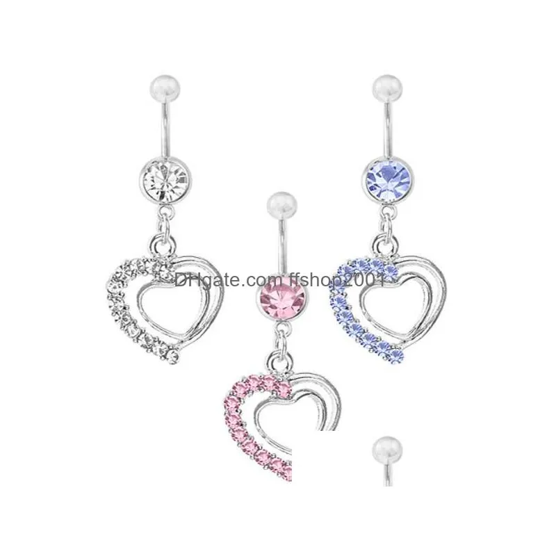 women heart crystal belly button rings belly navel piercing stainless steel body piercing barbell gift