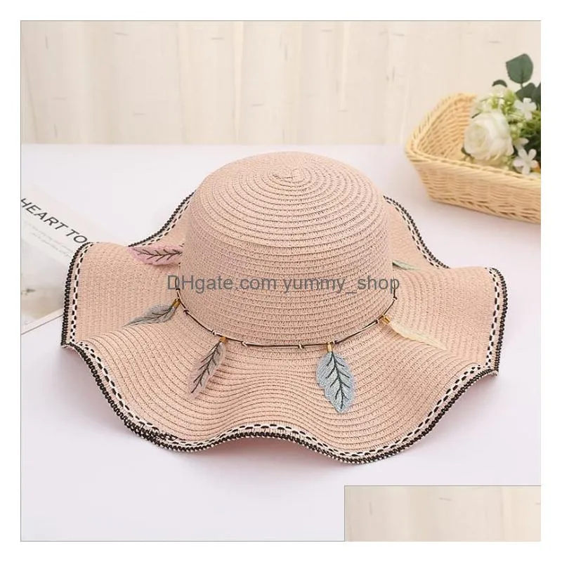 on sale sunly protection ladies along the waves sun hat gscm070a fashion korean style spring and summer straw hat caps wide brim hats