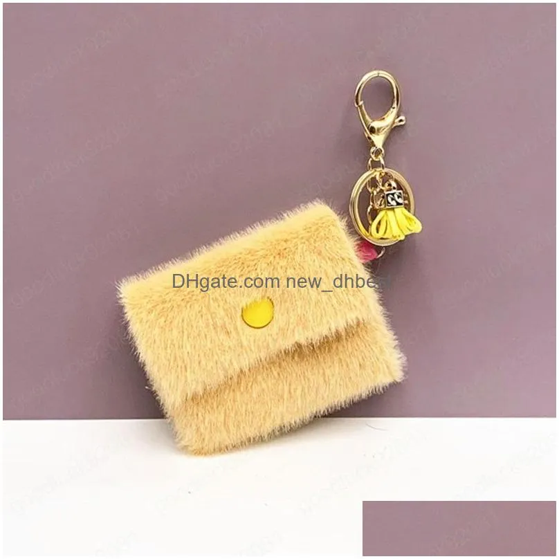 mini plush key rings girls coin purse keychain cute wallet holder handbag storage bag key chain accessories