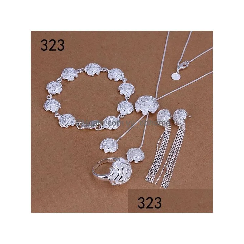  same price womens sterling silver plated jewelry set fashion 925 silver necklace bracelet earring ring set gts40a